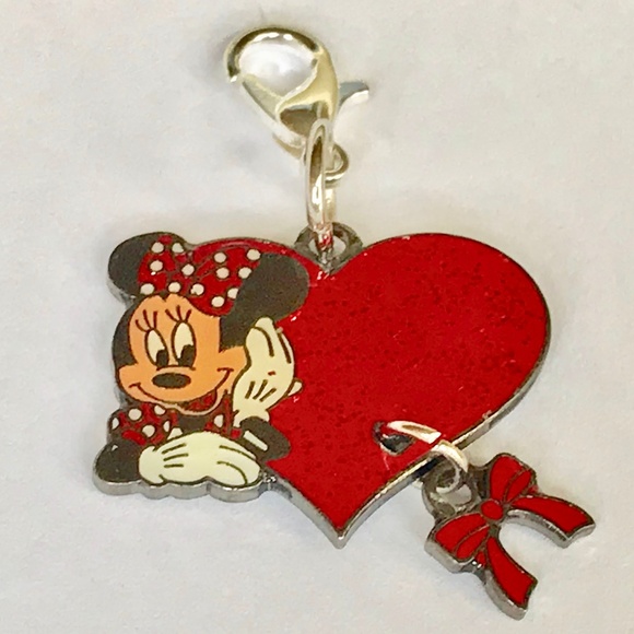 Vintage Disney Minnie Mouse Heart Purse Charm Clip On Zipper Pull Bag Signed - Picture 1 of 8